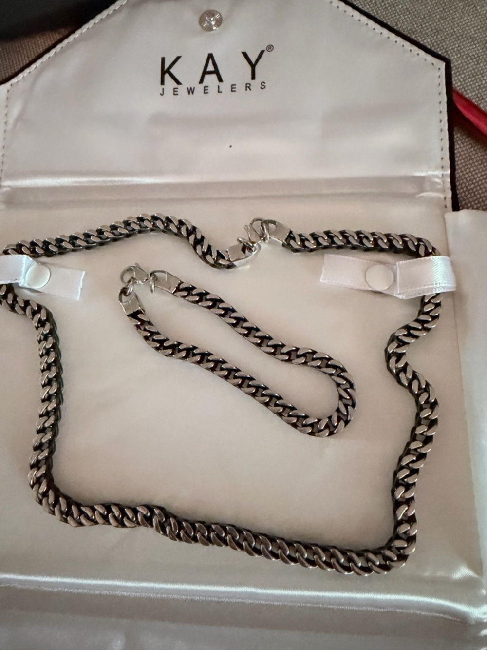 Kay Jewelers Silver-Tone Men’s Cuban Link Necklace and Bracelet Set